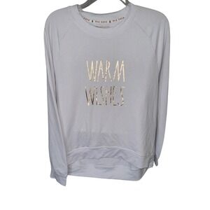 Women's Rae Dunn Warm Wishes Holiday Studio Raglan‎ Sweatshirt siz MD White NWT